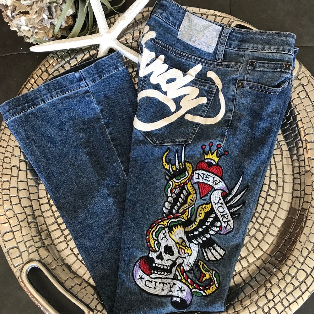 ED HARDY SKULL & EAGLE LOW WAIST STRETCH JEANS